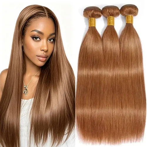 Vista 78 de P4613 Cabello humano rizado onda profunda marrón y paquetes mixtos 8 10 12 P4613 Ombre Marrón-Rubio-DP