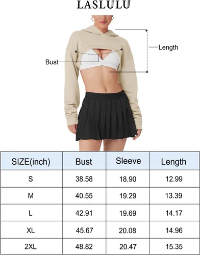 Vista 6 de LASLULU Sudadera corta con capucha para mujer, suéter de manga larga, suéter de forro polar, sudadera Y2K para salir, moda de otoño
