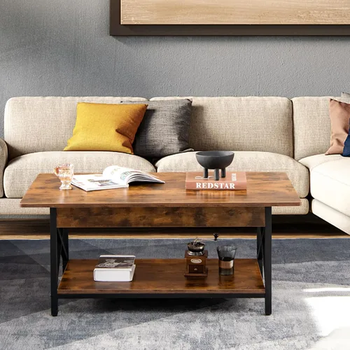 Vista 9 de Mesa auxiliar, mesa de cóctel rectangular de 44 pulgadas con estante de almacenamiento, mesa de acento industrial con marco de metal y almohadillas