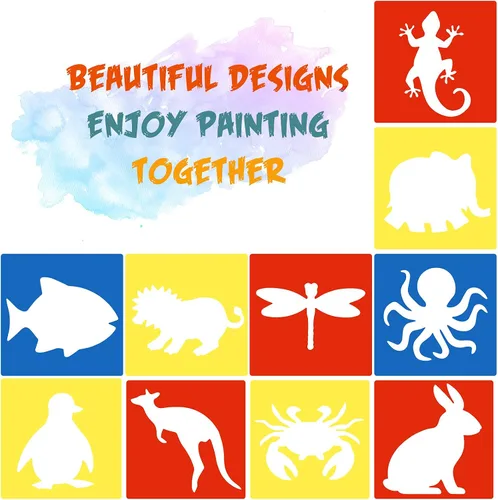 Vista 3 de 24 plantillas para niños de 3 a 5 años, coloridos animales grandes para dibujar en la pared, decoración del hogar, 8 x 8 pulgadas (estilo clásico)