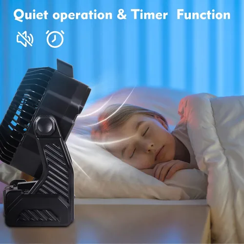 Vista 5 de RUNTOP Ventilador de 20000 mAh, funciona con pilas, ventilador de campamento de 2 aspas, ventiladores de escritorio recargables por USB con luz LED