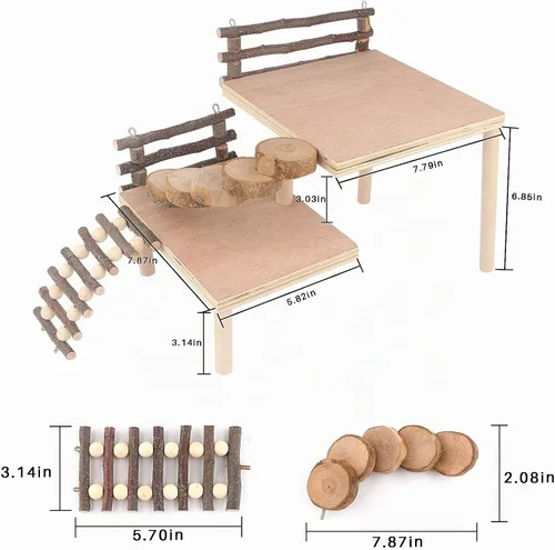 Vista 7 de Juguetes de escalada de hámster, accesorios de jaula de juguetes, plataforma de actividades de dos niveles para hámster con puente, juguetes