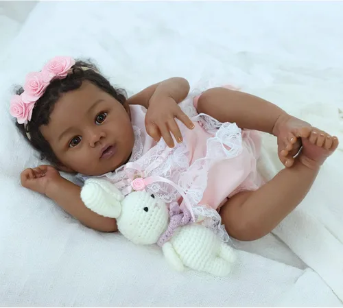 Vista 6 de KSBD Reborn Baby Doll Black Girl – Muñeca realista de 18 pulgadas afroamericana recién nacida hecha a mano con cuerpo suave y peso real y accesorios