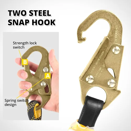 Vista 6 de TRSMIMA Rope Harness Safety Lanyard：25/50/100/150ft Vertical Roofing Rope Grab Snap Hooks Shock Absorber Fall Protection Kit