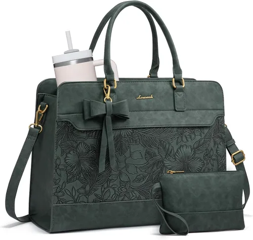 Vista 13 de LOVEVOOK Bolso para laptop de mano para mujer, bolso de trabajo de cuero, bolso de negocios impermeable para profesora, bolso de mano grande