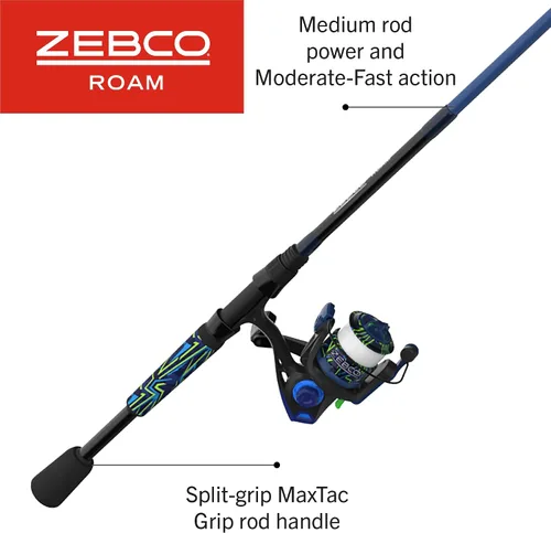 Vista 6 de Zebco Roam - Combo de carrete giratorio y caña de pescar, varilla de fibra de vidrio, mango cómodo dividido, perilla de mango suave al tacto