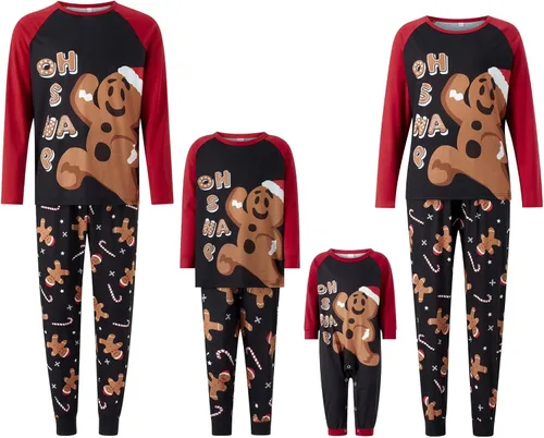 Vista 2 de Luckinbaby Pijamas de Navidad familiares a juego 2023 linda camisa de manga larga y pantalones de dormir 2 piezas Festival Lounge