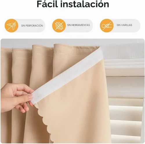 Vista 7 de Cortinas autoadhesivas, sin taladrar, sin varilla, cortinas opacas fáciles de instalar para persianas de ventana, dormitorio