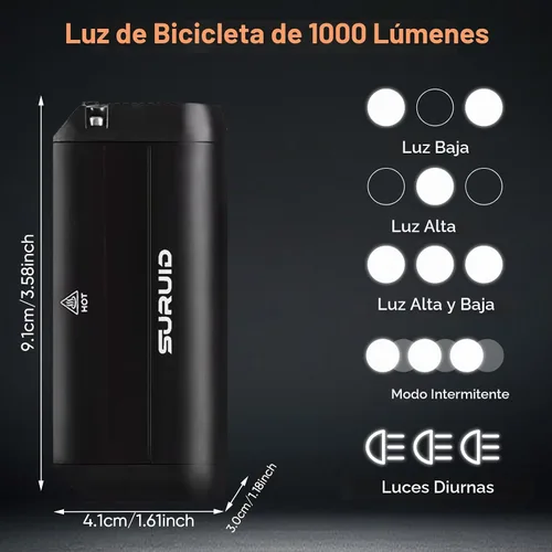 Vista 2 de Suruid Luz LED súper brillante para bicicleta, faro de bicicleta recargable USB, faro de bicicleta impermeable, faro de bicicleta impermeable, luz