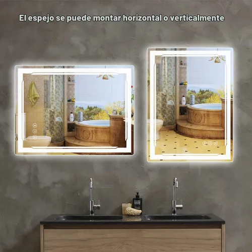 Vista 6 de Espejo de baño LED de 24 x 32 pulgadas con luces, altavoz Bluetooth integrado, antivaho regulable, 3 ajustes de luces retroiluminados + iluminación
