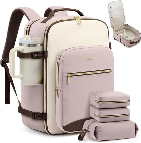 Vista 17 de LOVEVOOK Mochila de viaje para llevar a bordo, Mochilas de viaje 1 negro-marrón