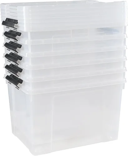 Vista 8 de Drephia - Paquete de 4 contenedores de almacenamiento de plástico transparente con tapa y ruedas, 50 L