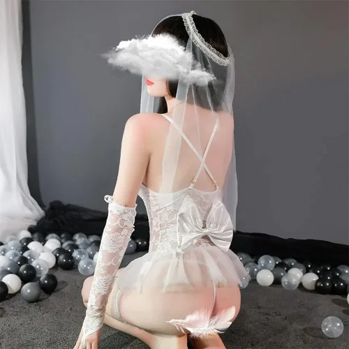 Vista 5 de Vestido de novia de cosplay para mujer, conjunto de lencería sexy de anime japonés