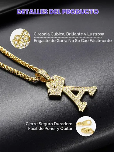 Vista 3 de Richsteel Collar con colgante de letra inicial A-Z para hombres y mujeres Initial A
