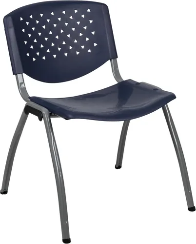 Vista 17 de Flash Furniture - Silla apilable de plástico negro de la serie HERCULES con capacidad de 880 lb. y marco recubierto en polvo de color gris titanio