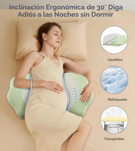 Vista 7 de Almohadas de embarazo para dormir, almohada de espuma viscoelástica de maternidad con soporte para la espalda, vientre y caderas, almohada de viaje
