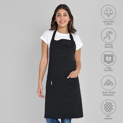 Vista 2 de Delantal de chef, delantal de cocina de algodón reciclado con un cuello ajustable con lazos largos, para cocinar, hornear