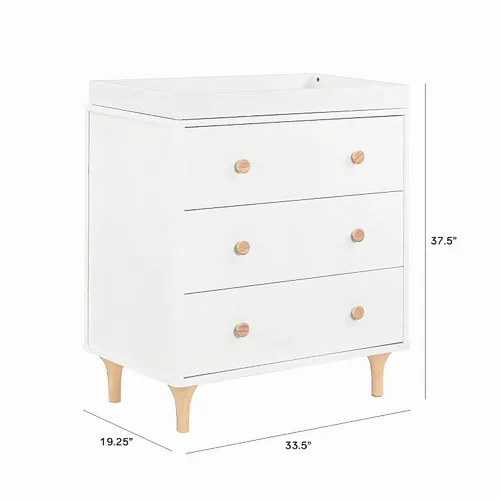 Vista 3 de Babyletto Lolly - Cómoda cambiadora de 3 cajones con bandeja cambiadora extraíble en blanco y natural, certificado Greenguard Gold