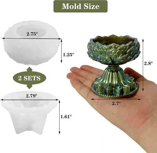 Vista 4 de 2 juegos de moldes de resina para candelita de té, candelabros de luz de té de loto, moldes de silicona para resina, candelabro votivo de flores