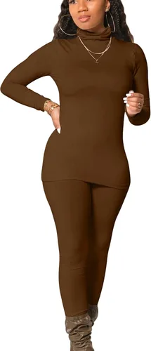 Vista 37 de Mokoru Conjunto deportivo de 2 piezas para mujer, camiseta de manga larga con cuello alto, pantalones de entrenamiento