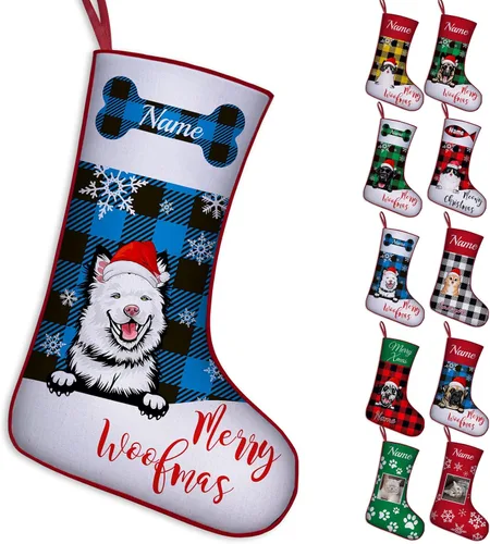 Vista 22 de Calcetines de Navidad personalizados para perros y gatos, 42 patrones de perros y mascotas, calcetines de Navidad personalizados con nombres, adorno