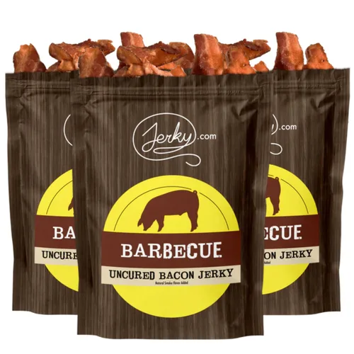 Vista 10 de Barbecue Bacon Jerky - Hecho con tocino real - mundialmente famoso, cecina de tocino en lotes pequeños - Bolsa de 1.75 onzas