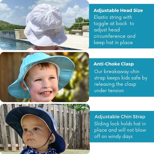 Vista 6 de SwimZip, sombrero unisex para niños, ala ancha, protección solar FPS 50, ajustable.