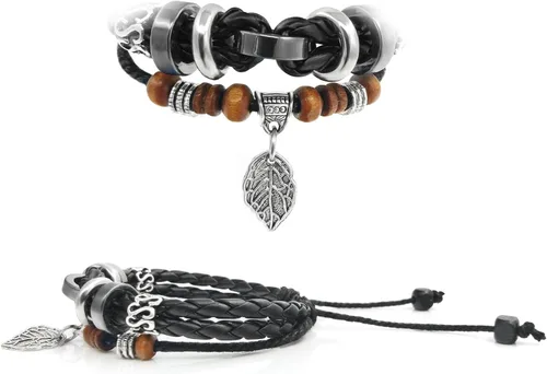 Vista 18 de Suyi brazalete ajustable con varias capas, de cuero tejido trenzado con cruz. Pulsera tipo esclava.