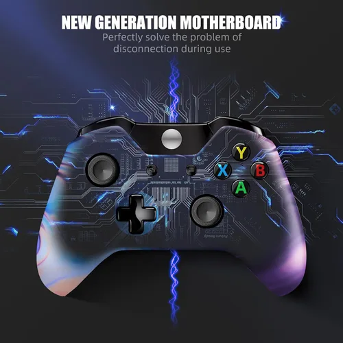 Vista 2 de Isferch Wireless Controller Compatible with Xbox One Design Blue & Purple Swirl Model for All Xbox One Models, Series XS and PC Windows with 3.5mm
