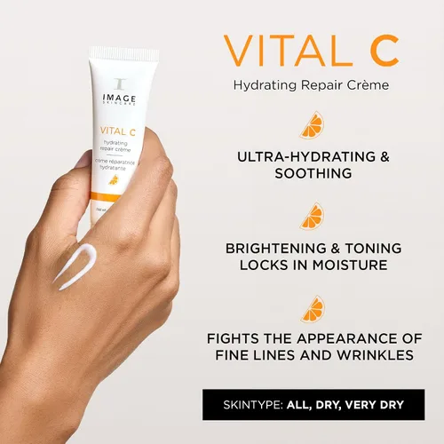 Vista 2 de IMAGE Skincare, VITAL C Crema reparadora hidratante, crema de noche facial con ácido hialurónico, tamaño Discovery, 1 onza