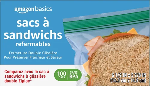 Vista 4 de Amazon Basics Bolsas de almacenamiento de sándwich con doble cierre para almacenamiento de alimentos, sin BPA, 100