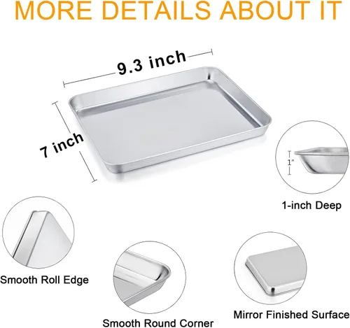 Vista 2 de TeamFar Juego de bandeja y rejilla para horno tostador, 9.3'' x 7'' x 1'', bandeja para horno tostador de acero inoxidable bandeja para asar,