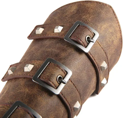 Vista 5 de HZMAN Protectores de brazo de piel sintética para adultos, cinturones medievales con hebilla de cuero, talla única, par de brazaletes de cuero