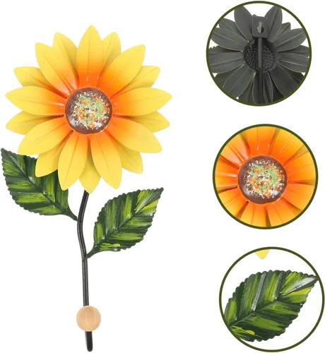 Vista 2 de Gancho colgante en forma de flor, gancho de pared de girasol para decoración del hogar, arte de pared de hierro decorativo para baño, dormitorio