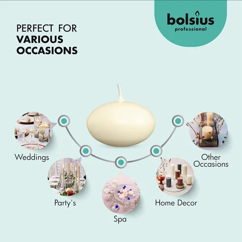 Vista 4 de BOLSIUS Velas flotantes sin perfume, marfil cremoso puro, juego de 20 unidades, sin humo, calidad europea, imbuye un ambiente impresionante