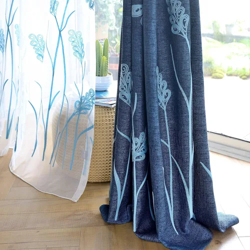 Vista 5 de Melodieux Cortinas texturizadas de lino con bordado de trigo para sala de estar, dormitorio, cortinas de ventana con patrón floral de granja