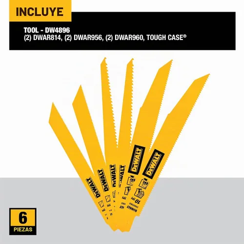 Vista 3 de DEWALT Hojas de sierra recíproca, bimetálicas, juego de 6 piezas (DW4896)