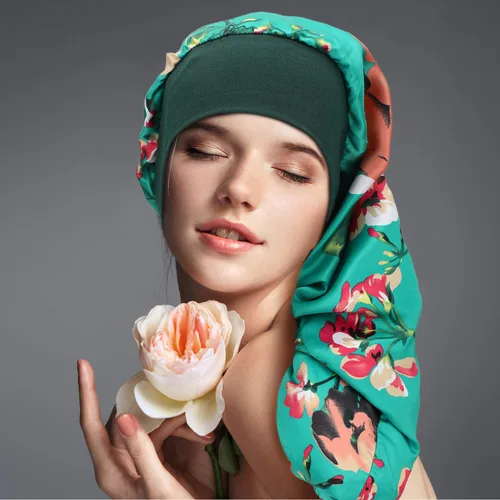 Vista 3 de SATINIOR - Gorro de satén de pelo largo para dormir, estampado (6 unidades) Gorro de trenza extra grande con banda elástica de seda para dormir