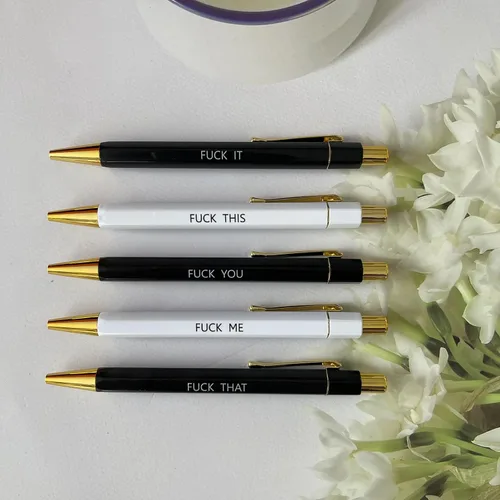 Vista 5 de Juego de 5 bolígrafos divertidos, Swear Word Daily Pen Set, bolígrafos de tinta negra de 0.039 pulgadas, bolígrafo de servicio al cliente, juego