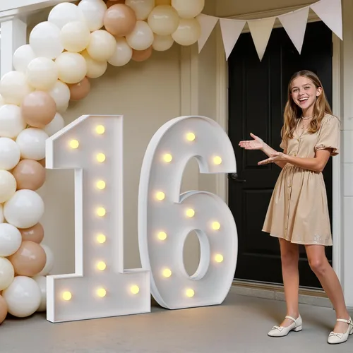 Vista 14 de IMPRSV Letras de mosaico iluminadas de marquesina, 4 pies para globos y fiestas, decoración de kit de arco