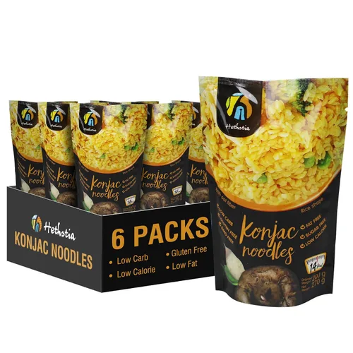 Vista 10 de Hethstia Fideos de Konjac con Fibra de Avena, Fettuccine Shirataki Keto Bajo en Carbohidratos, Pasta de Konjac Sin Gluten, Vegana, Sin Azúcar, Baja