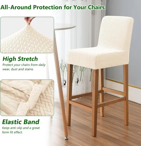 Vista 5 de Gollense Juego de 4 fundas para taburetes de bar con respaldo, fundas elásticas de jacquard para taburetes de bar, fundas de asiento lavables