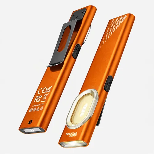 Vista 9 de BELNOR - Linterna LED recargable, linterna plana de bolsillo delgada de 700 lúmenes con COB magnético, luz UV, carga USB-C, mini linterna EDC Naranja