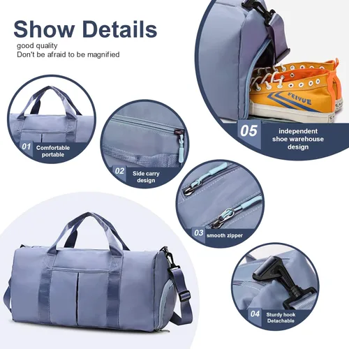 Vista 5 de ZGWJ Bolsa de viaje con relleno de hombro, impermeable, para mujeres y hombres, para natación, deportes, viajes, gimnasio, bolsa plegable