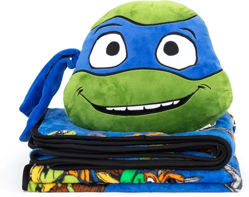 Vista 5 de Jay Franco Nickelodeon Teenage Mutant Ninja Turtles Mutant Mayhem Leonardo Nogginz - Juego de manta y almohada de felpa de 40 x 50 pulgadas, juego