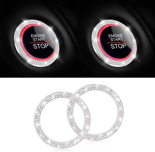 Vista 11 de Calcomanías de anillo de arranque de motor con diamantes de imitación, paquete de 2 unidades, cubierta para botón de arranque, anillo brillante
