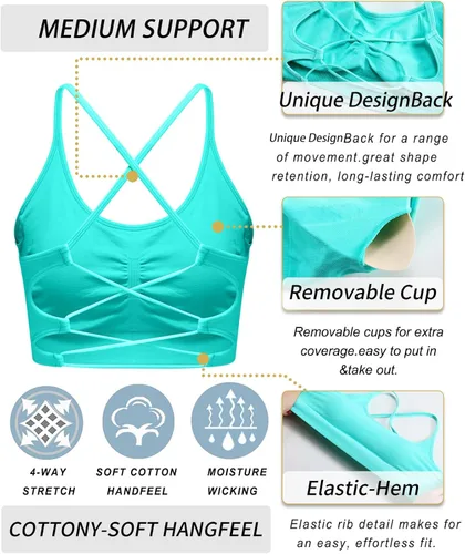 Vista 5 de RUNNING GIRL Sujetadores deportivos para mujer, sexy, espalda cruzada, sin costuras, acolchado, largo, con almohadillas extraíbles