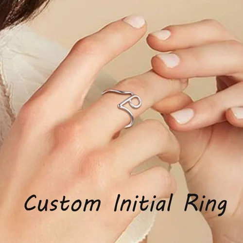 Vista 8 de SILVERCUTE S925 Initial Rings, Adjustable Size 6-12 Statement Alphabet Letter A-Z Jewelry Personalized Twisted Initials Rings Sterling Silver