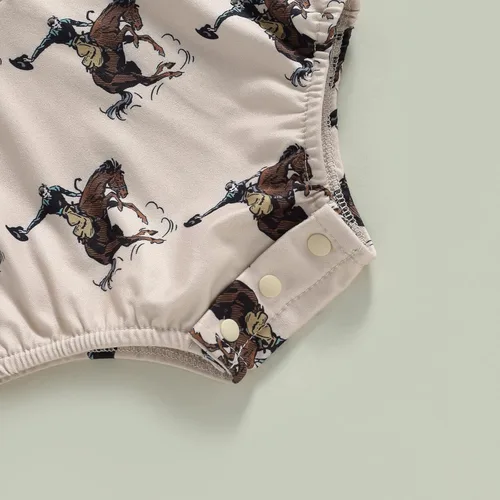 Vista 4 de Omkzanbi Ropa de bebé occidental con estampado de vaca, con botones, con solapa, polo, camisa, mameluco, retro, traje de verano