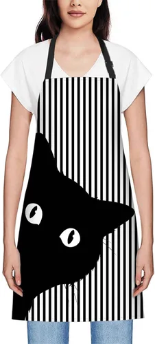 Vista 2 de oFloral Delantal de cara de gato negro para hombres y mujeres, delantal de cocina y horneado, baberos de cocina